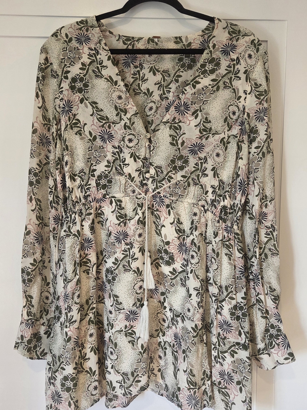 Anthropologie Floral Empire-Waist Tunic in Cream, Green, Pink